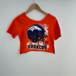 Denver Broncos Distressed Cropped Off the Shoulder Tee